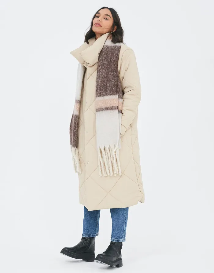 Women Stone Oversized Quilted Puffer Coat Stone Threadbare Jackets and Coats