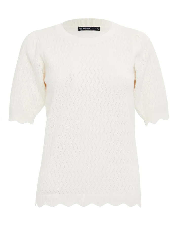 Women Stone Pointelle Knitted TShirt Jumper Stone Threadbare Jumpers