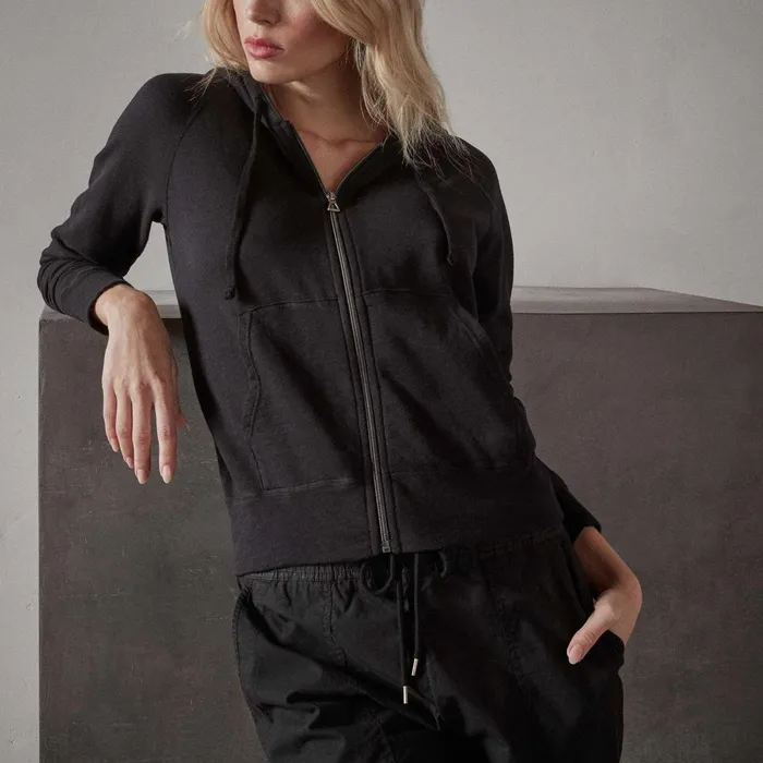 Women Sweat TopsBottoms James Perse Vintage French Terry Zip Up Hoodie Black