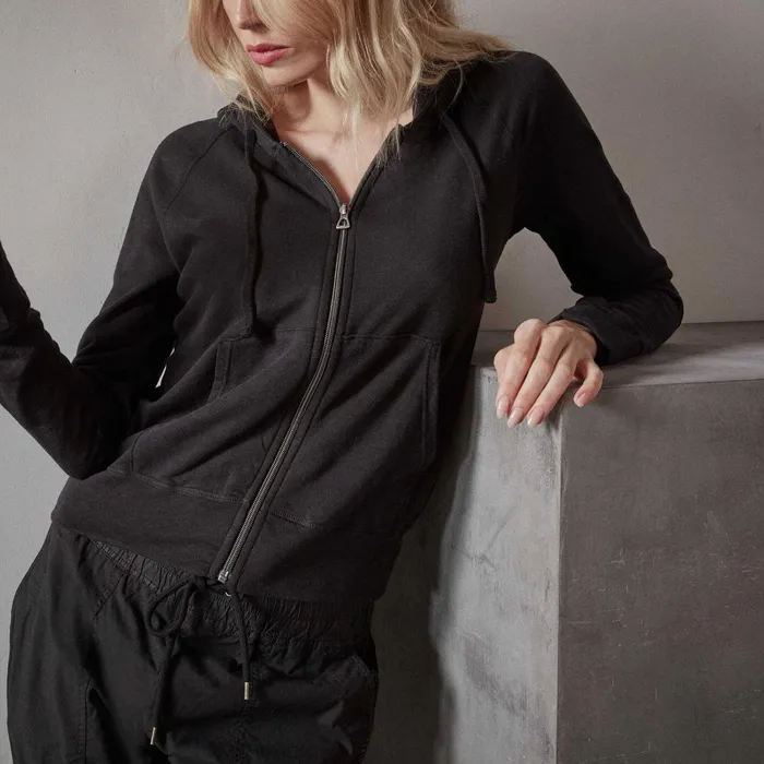 Women Sweat TopsBottoms James Perse Vintage French Terry Zip Up Hoodie Black