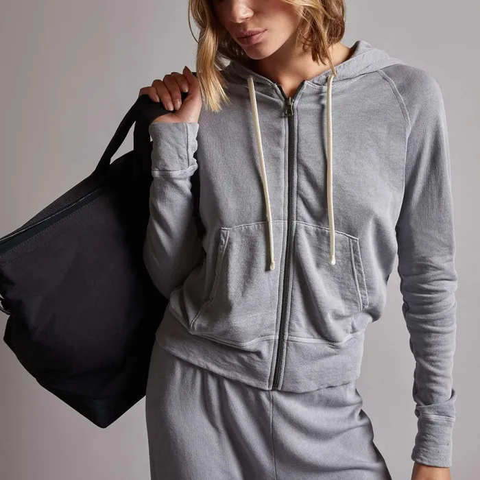 Women Sweat TopsBottoms James Perse Vintage French Terry Zip Up Hoodie Breeze Pigment