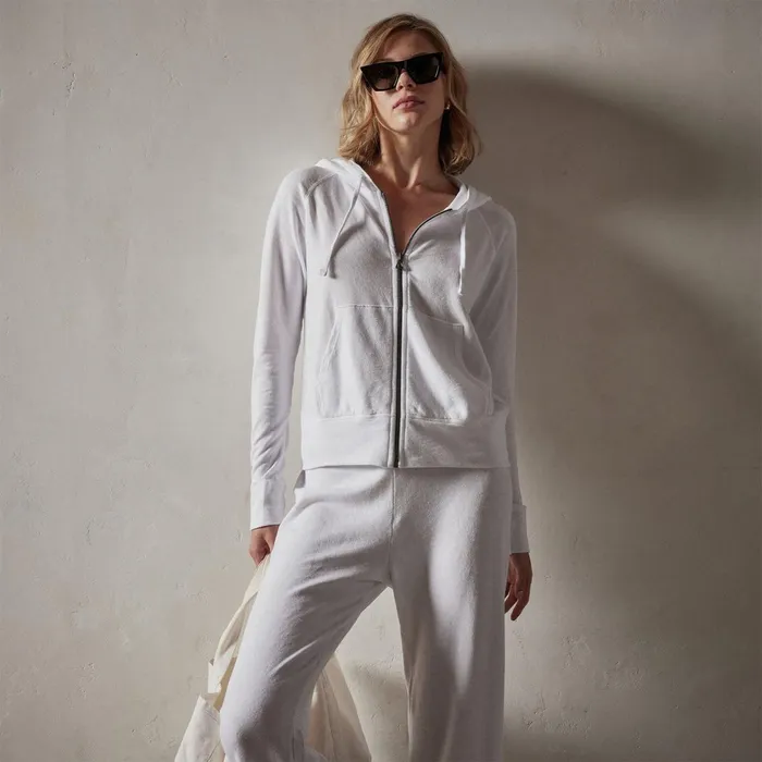 Women Sweat TopsBottoms James Perse Vintage French Terry Zip Up Hoodie White