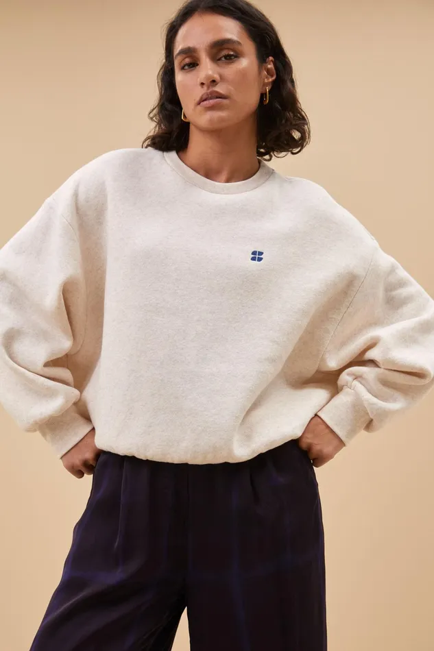 Women Sweaters Bybar Bibi Small Logo Sweater Oyster Melee