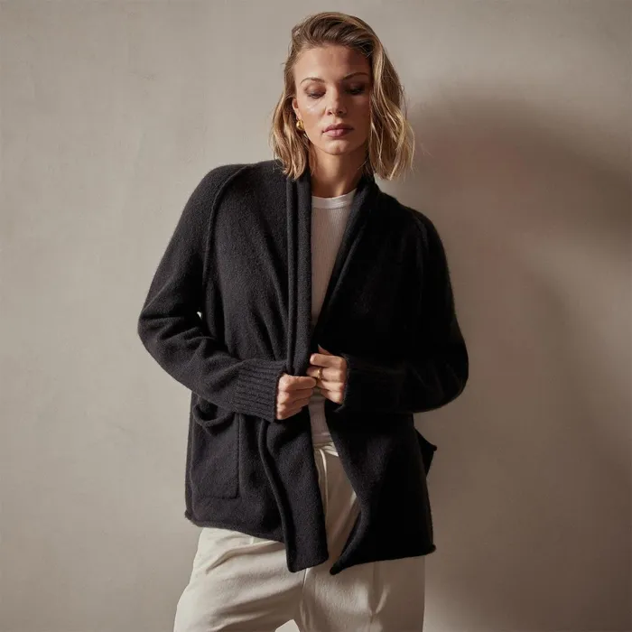 Women Sweaters James Perse Cashmere Shawl Collar Relaxed Cardigan Black