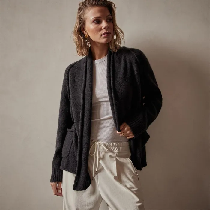 Women Sweaters James Perse Cashmere Shawl Collar Relaxed Cardigan Black