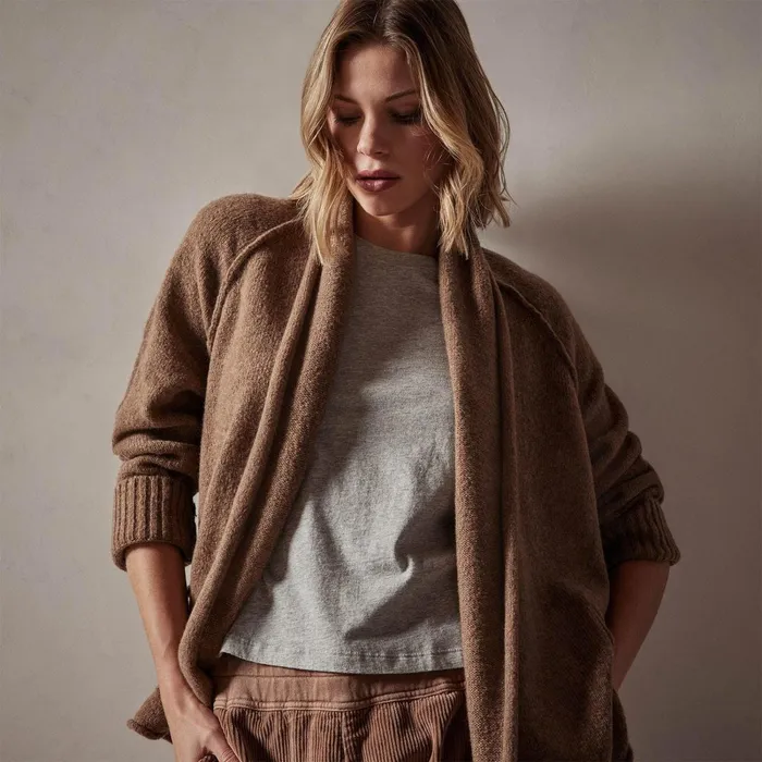 Women Sweaters James Perse Cashmere Shawl Collar Relaxed Cardigan Chestnut