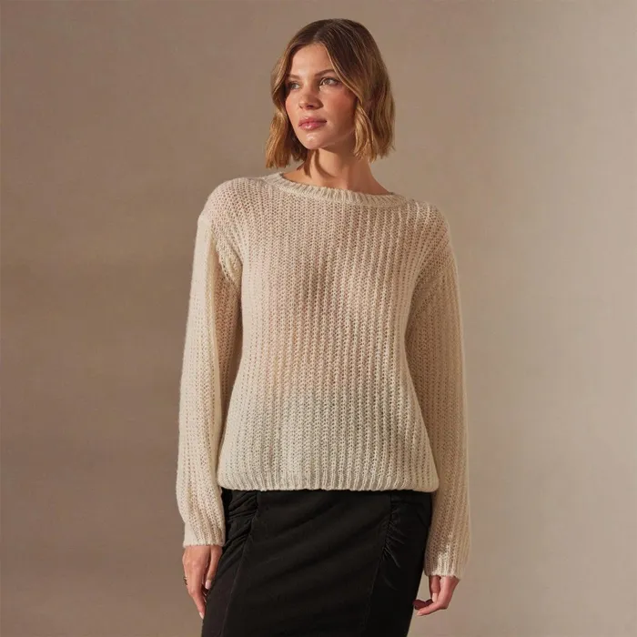 Women Sweaters James Perse Lightweight Open Knit Cashmere Sweater Ivory