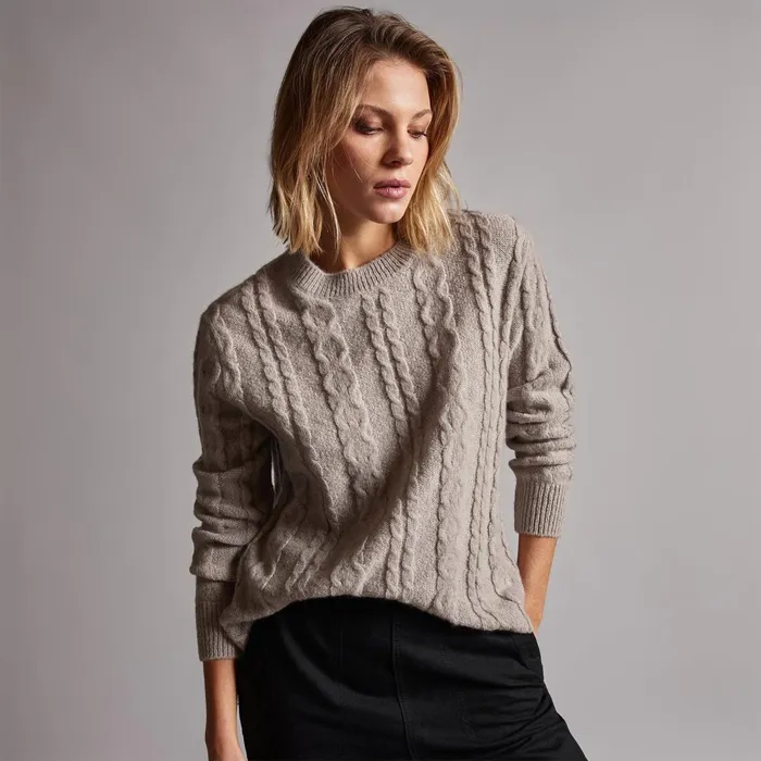 Women Sweaters James Perse Mid Gauge Crew Cable Sweater Silver Wheat