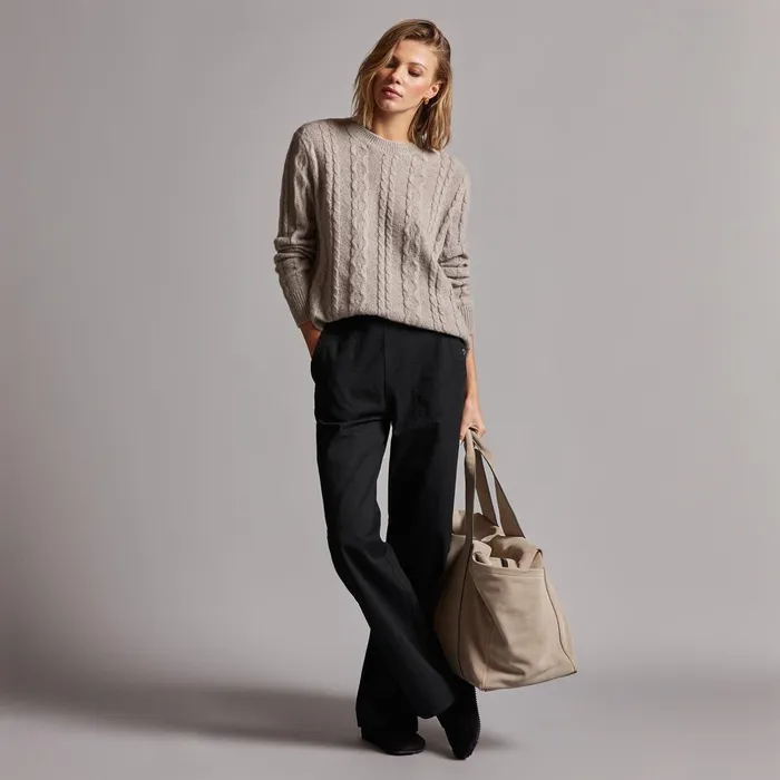 Women Sweaters James Perse Mid Gauge Crew Cable Sweater Silver Wheat