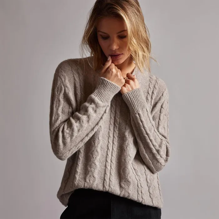 Women Sweaters James Perse Mid Gauge Crew Cable Sweater Silver Wheat