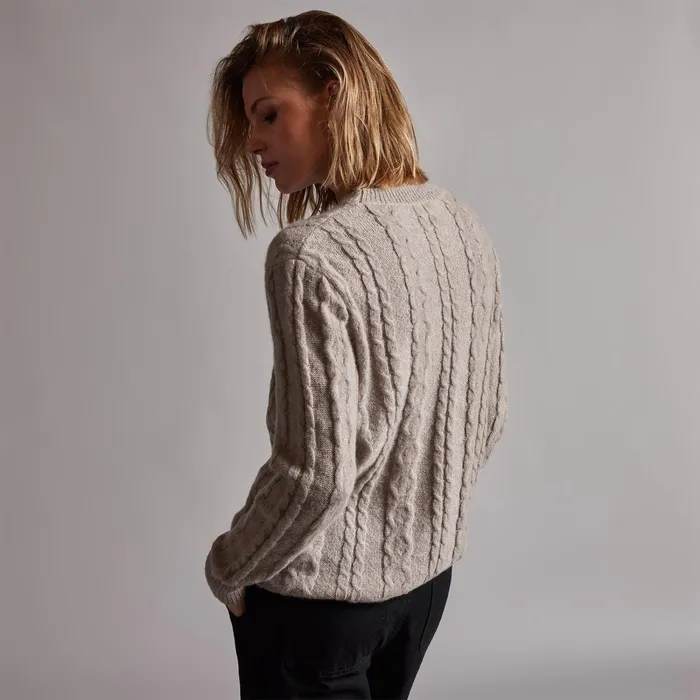 Women Sweaters James Perse Mid Gauge Crew Cable Sweater Silver Wheat