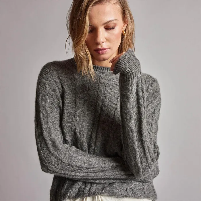 Women Sweaters James Perse Mid Gauge Crew Cable Sweater Thunder