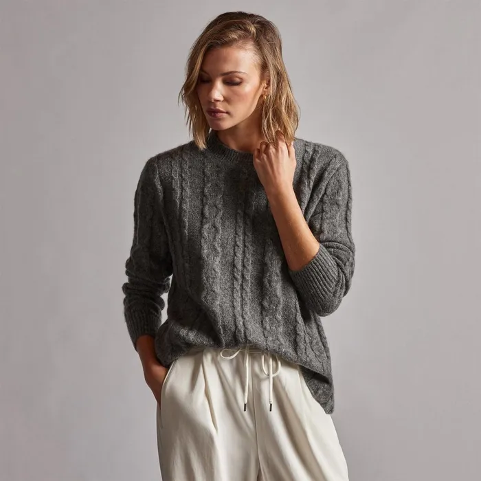 Women Sweaters James Perse Mid Gauge Crew Cable Sweater Thunder