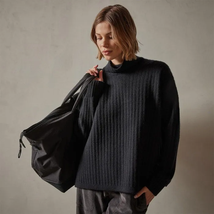 Women Sweaters James Perse Ribbed Cashmere Funnel Neck Black