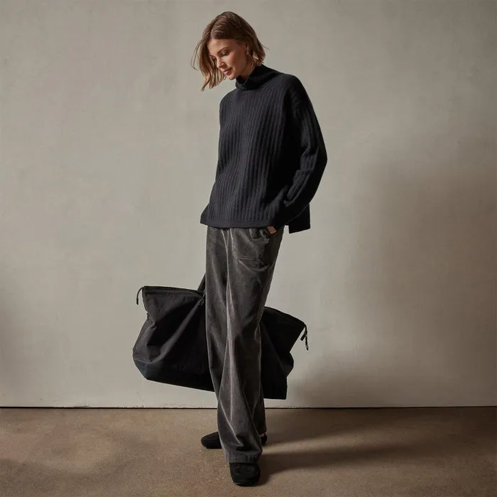 Women Sweaters James Perse Ribbed Cashmere Funnel Neck Black
