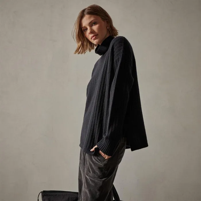Women Sweaters James Perse Ribbed Cashmere Funnel Neck Black