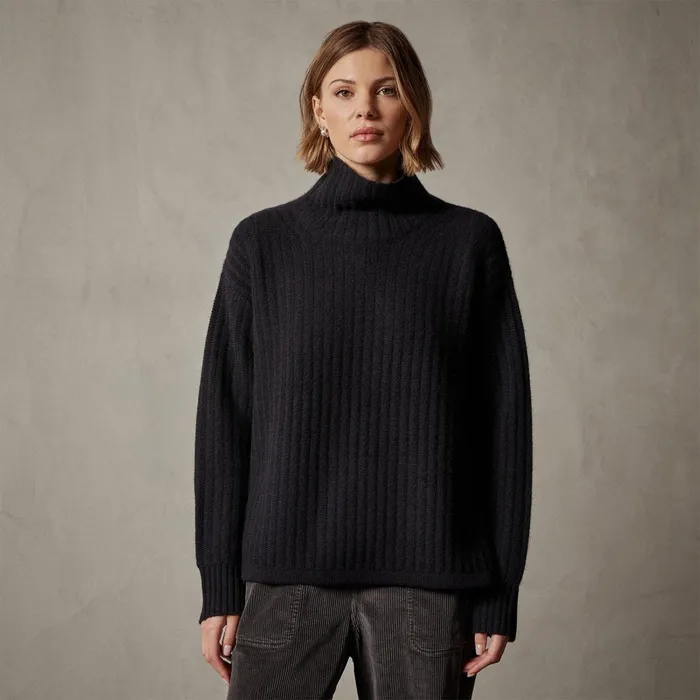 Women Sweaters James Perse Ribbed Cashmere Funnel Neck Black