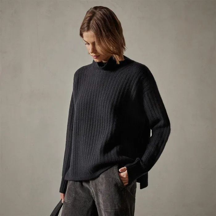 Women Sweaters James Perse Ribbed Cashmere Funnel Neck Black