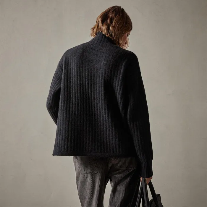 Women Sweaters James Perse Ribbed Cashmere Funnel Neck Black