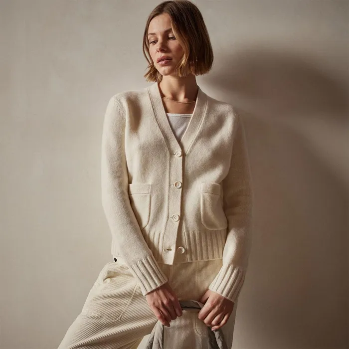 Women Sweaters James Perse Shrunken Recycled Cashmere Cardigan Ivory