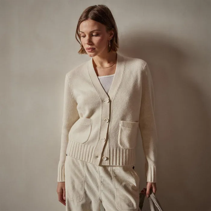 Women Sweaters James Perse Shrunken Recycled Cashmere Cardigan Ivory