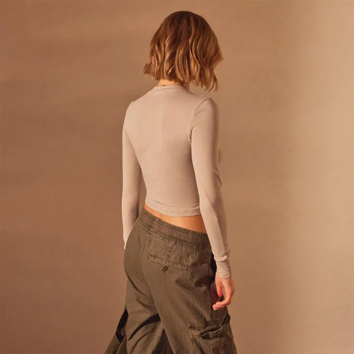 Women TShirts James Perse Long Sleeve Cropped Tee Nude