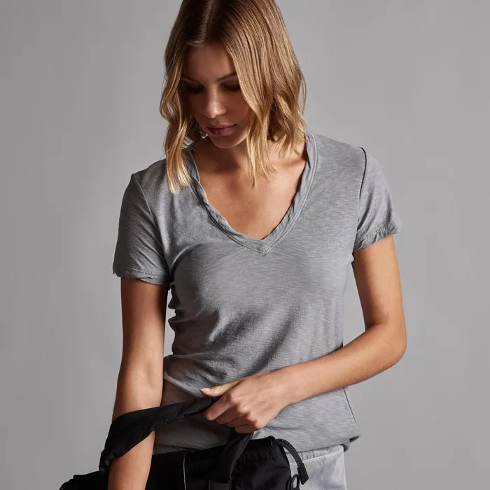 Women TShirts James Perse Sheer Slub Casual V Neck Breeze