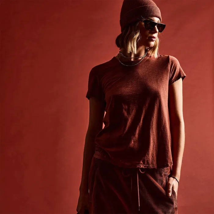 Women TShirts James Perse Sheer Slub Crew Neck Tee Goji
