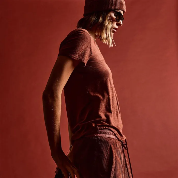 Women TShirts James Perse Sheer Slub Crew Neck Tee Goji