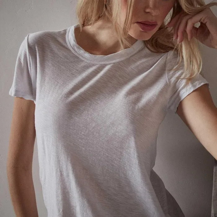 Women TShirts James Perse Sheer Slub Crew Neck Tee White