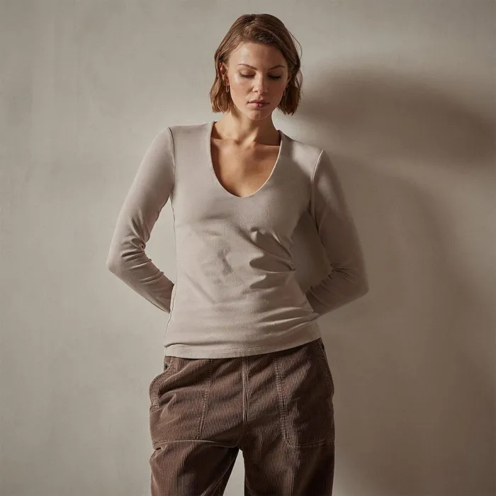 Women TShirts James Perse Stretch Lotus Deep V Tee Nude