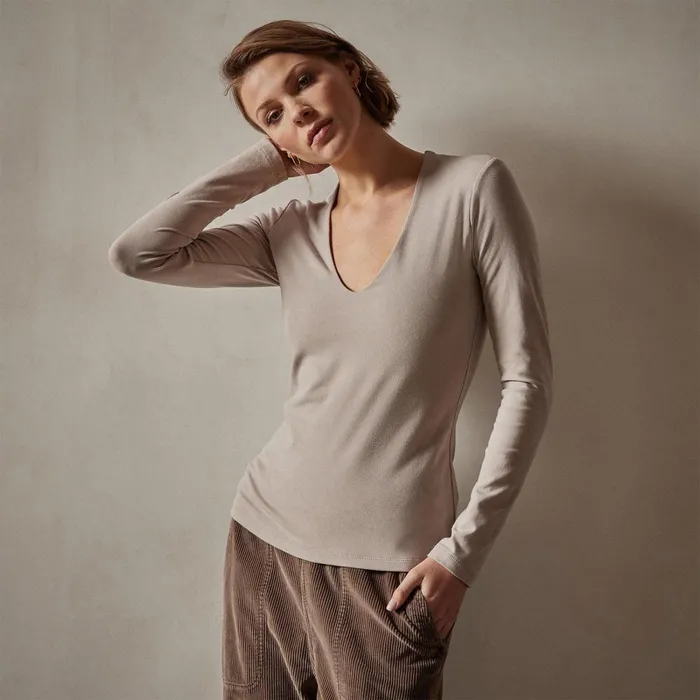 Women TShirts James Perse Stretch Lotus Deep V Tee Nude