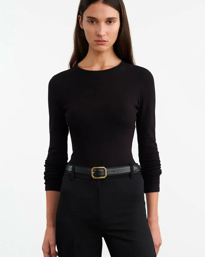 Women Tees Nili Lotan EMELIE LONG SLEEVE TEE Black