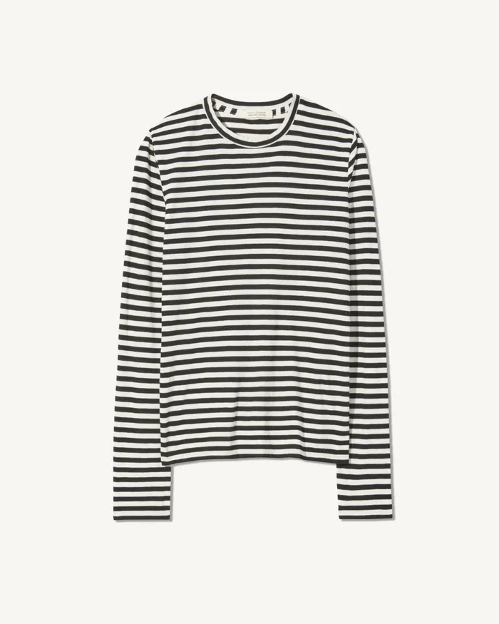 Women Tees Nili Lotan SUSANA LONG SLEEVE TEE Blackivory Stripe