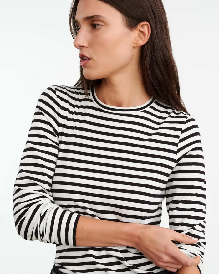 Women Tees Nili Lotan SUSANA LONG SLEEVE TEE Blackivory Stripe