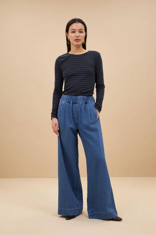 Women Tops and Shirts Bybar Basic Ls Melange Stripe Top Blue Nights