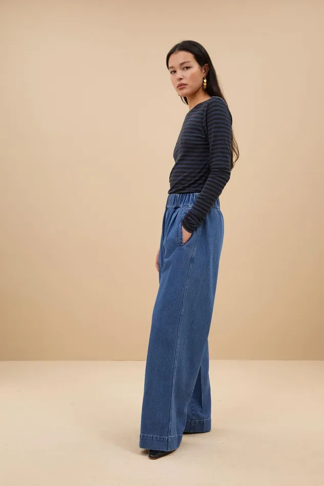 Women Tops and Shirts Bybar Basic Ls Melange Stripe Top Blue Nights
