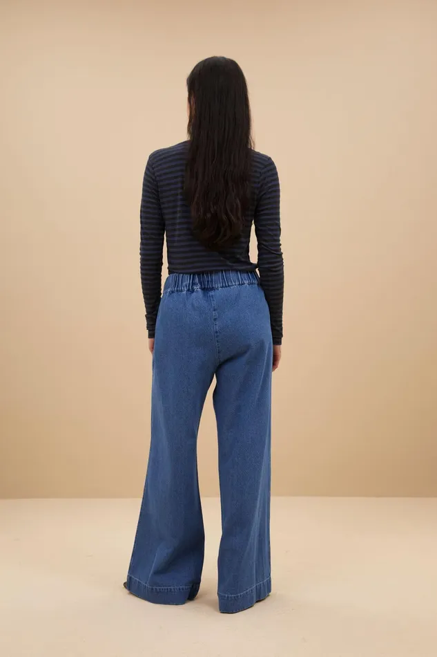 Women Tops and Shirts Bybar Basic Ls Melange Stripe Top Blue Nights