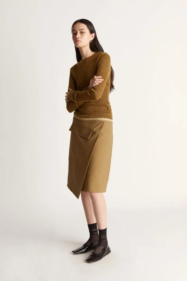 Women Tops And Shirts Lee Mathews Mila Ribbed Crewneck Tobacco
