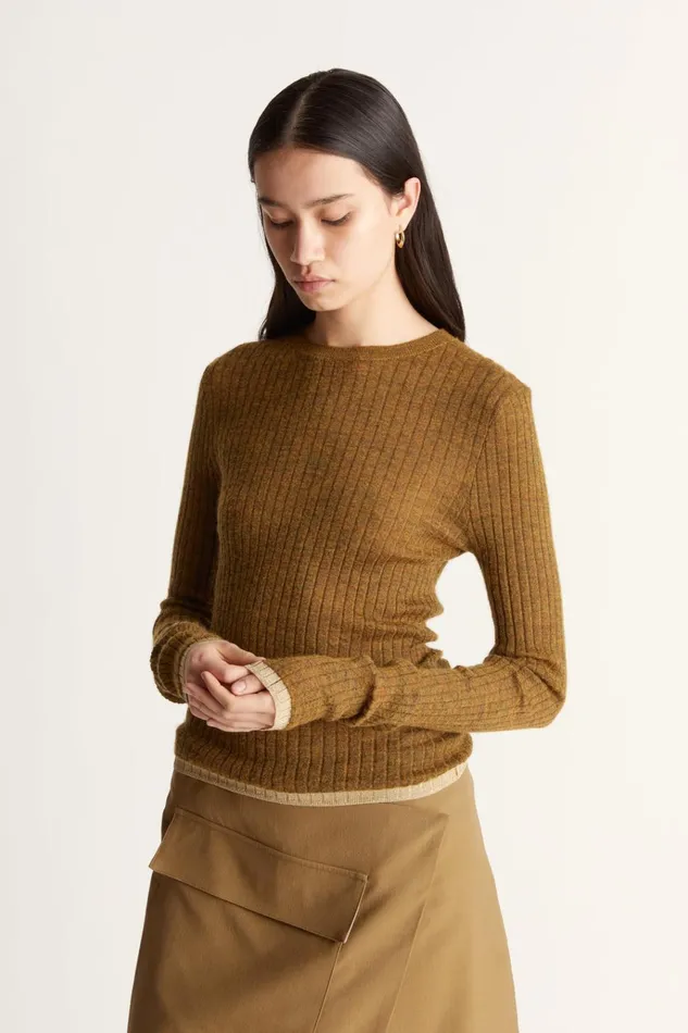 Women Tops And Shirts Lee Mathews Mila Ribbed Crewneck Tobacco