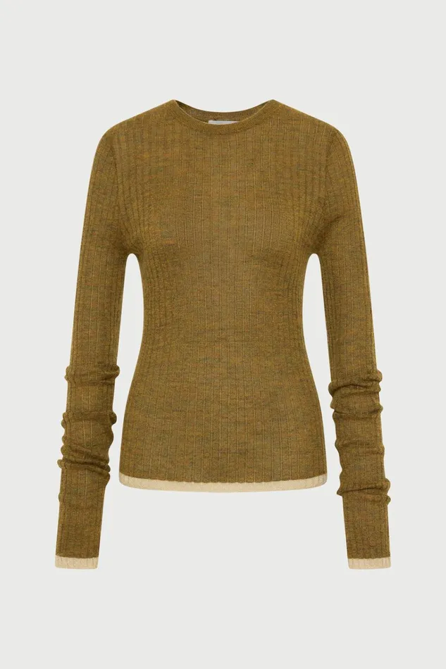 Women Tops And Shirts Lee Mathews Mila Ribbed Crewneck Tobacco