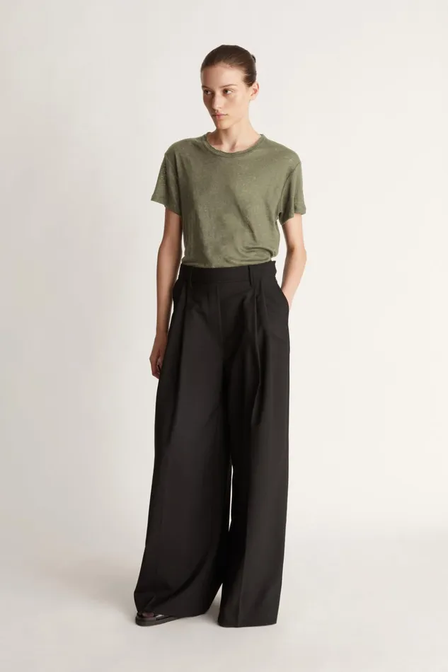 Women Tops And Shirts Lee Mathews Tilly Linen Jersey Tee Forest