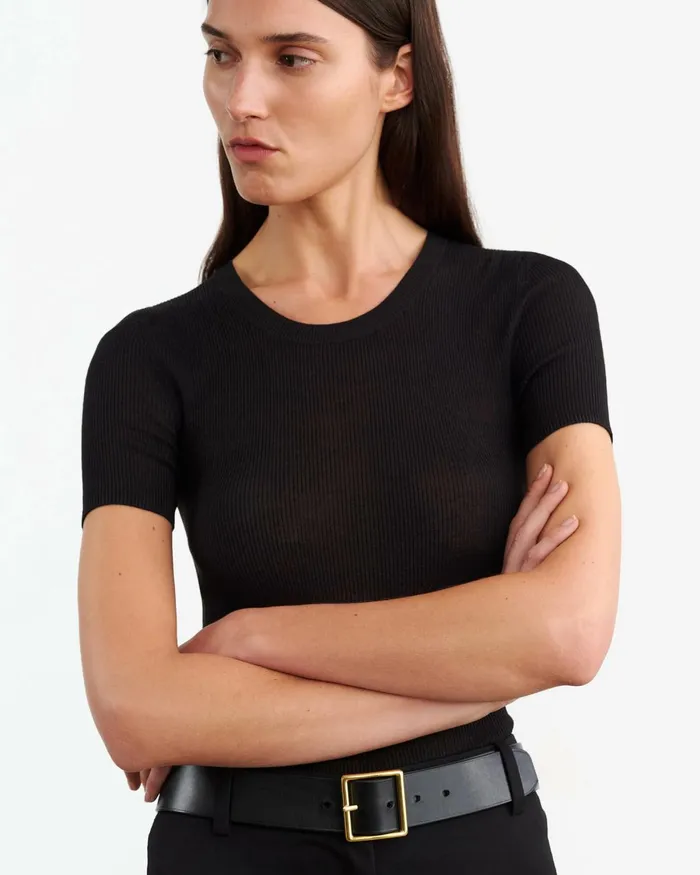 Women Tops Nili Lotan ARACELI SILK KNIT TEE Black