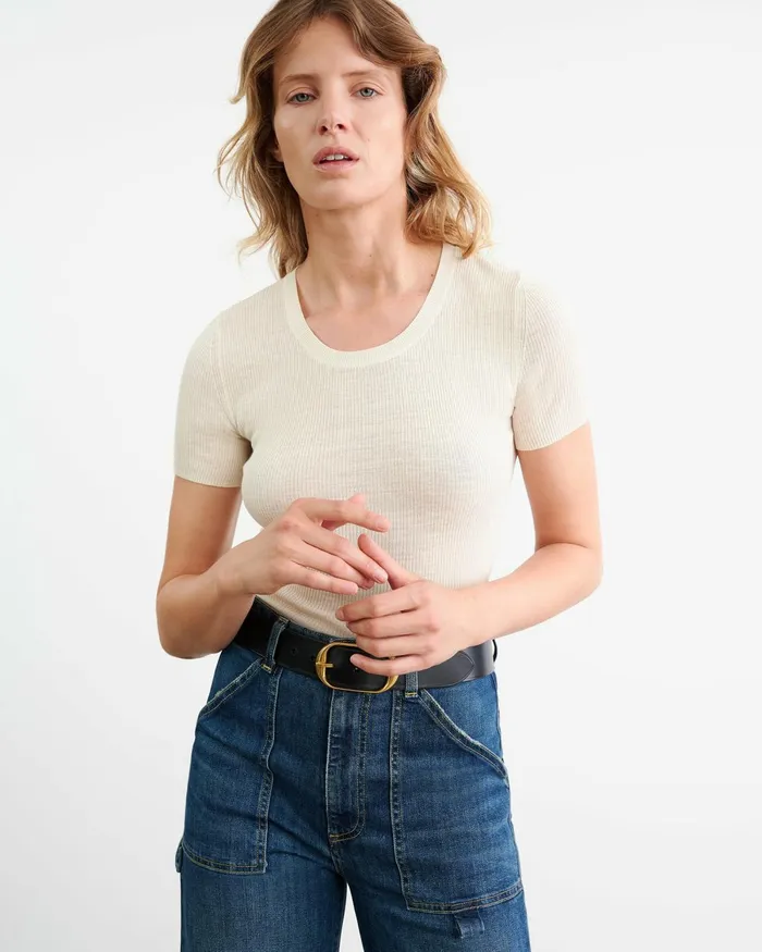 Women Tops Nili Lotan ARACELI SILK KNIT TEE Black