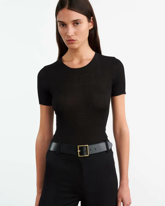 Women Tops Nili Lotan ARACELI SILK KNIT TEE Black