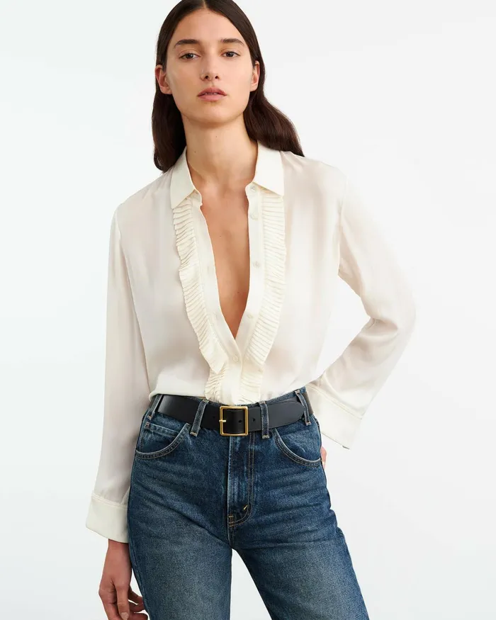 Women Tops Nili Lotan DANIKA SILK SHIRT Ivory