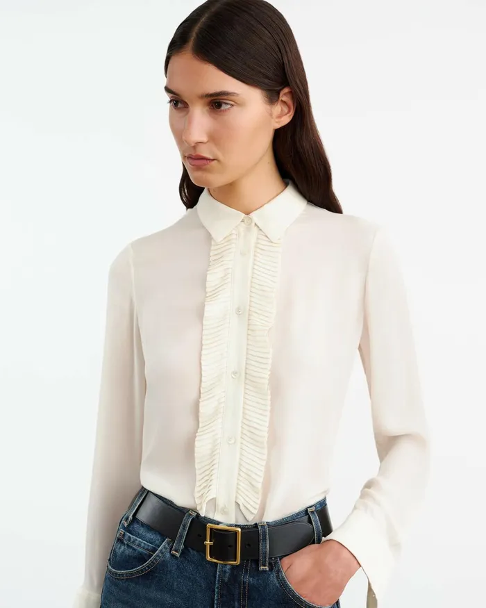 Women Tops Nili Lotan DANIKA SILK SHIRT Ivory