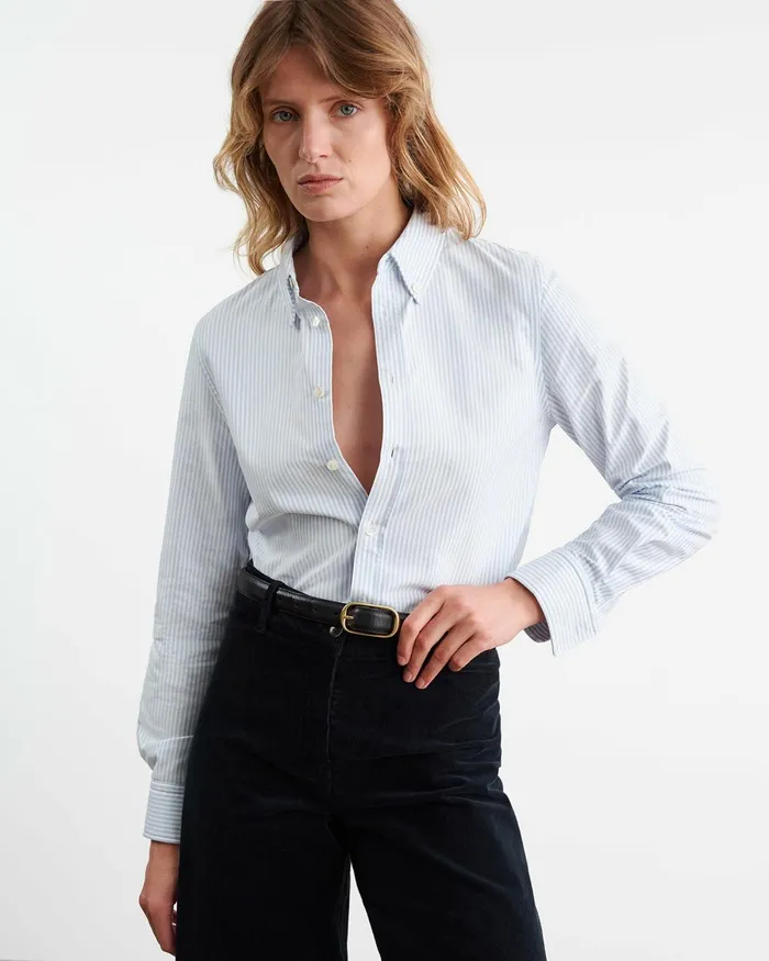 Women Tops Nili Lotan DYLLAN SHIRT Light Blue Stripe