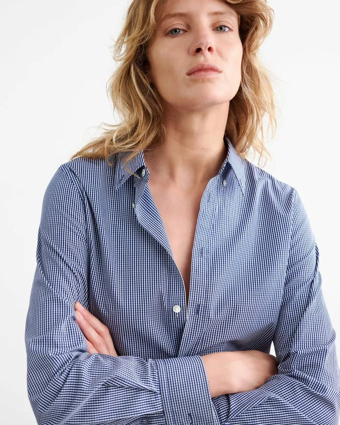 Women Tops Nili Lotan DYLLAN SHIRT Navy Vichy Check