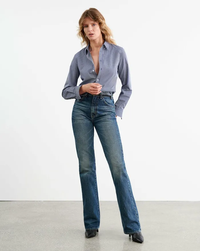 Women Tops Nili Lotan DYLLAN SHIRT Navy Vichy Check